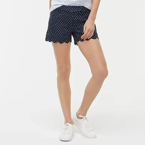 J. Crew Navy Blue & White Polka Dot Scallop Hem Shorts 4 - Picture 1 of 6
